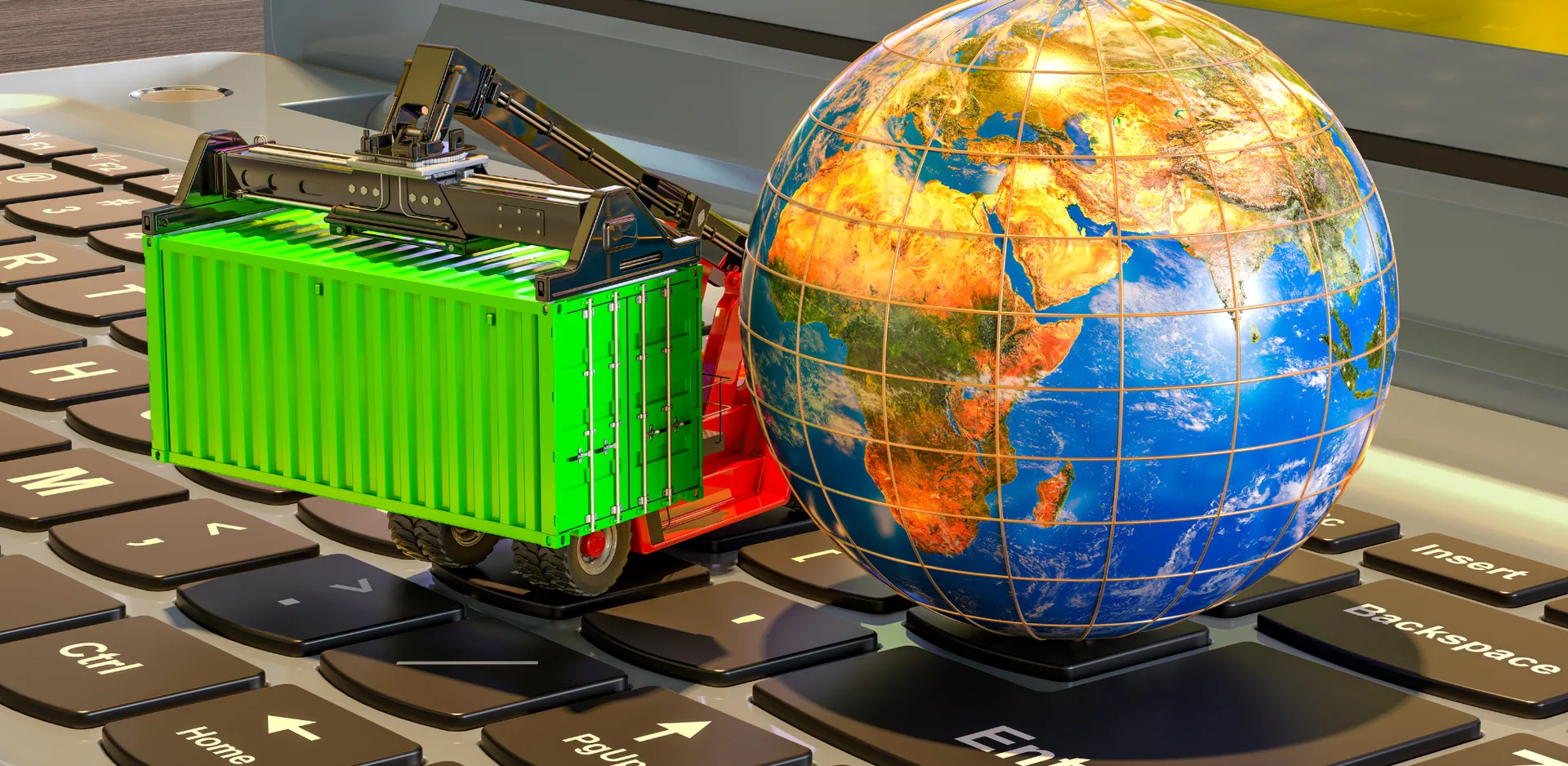 shipping container with a globe, representing the visibility in the logistics industry